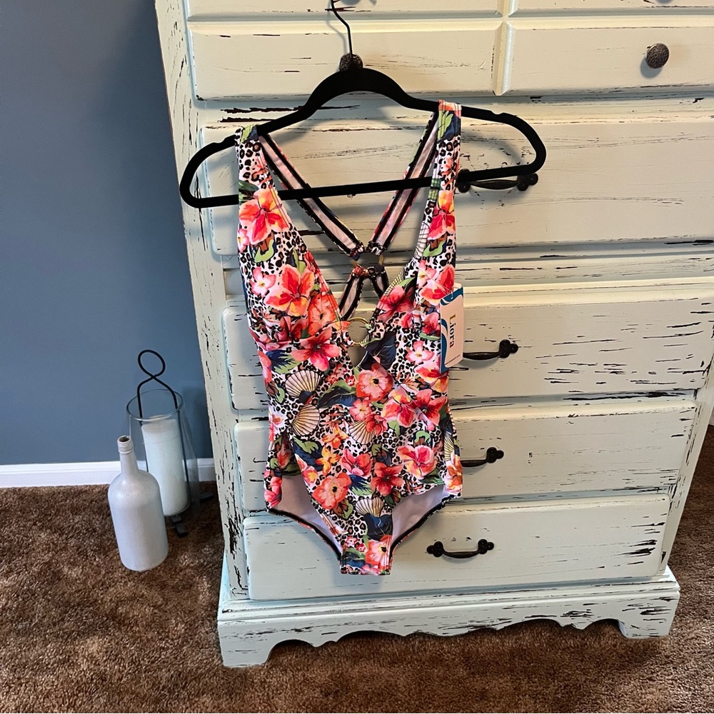 Liora Floral Strappy One-Piece Swimsuit. Size 12, new with tags.